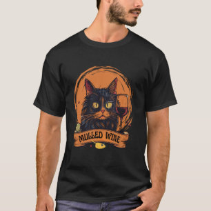 Camiseta Gato Engraçado Vinho Quente Natal Festivo Outono