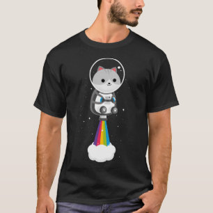 Camiseta Gato Engraçado Voando Pelo Espaço Com O Rainbow Je