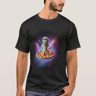 Camiseta Gato Engraçado Voando Um Astronauta de Pizza Gatin