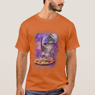 Camiseta Gato engraçado voando um astronauta de pizza gatin
