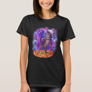 Camiseta Gato Engraçado Voando Um Astronauta De Pizza No Es