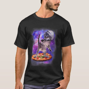 Camiseta Gato Engraçado Voando Um Astronauta De Pizza No Es