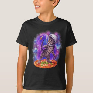 Camiseta Gato Engraçado Voando Um Astronauta De Pizza No Es