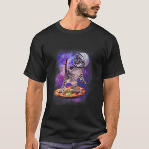 Camiseta Gato Engraçado Voando Um Pizza Astronauta Gatito E