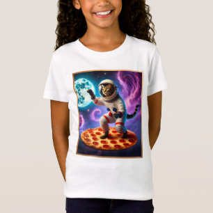 Camiseta Gato Engraçado Voando Uma Pizza Astronauta Espaço 