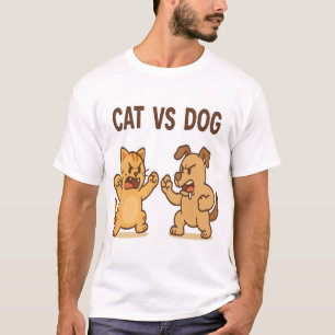 Camiseta Gato Engraçado vs Cartoon De Cachorro Combatem Ani