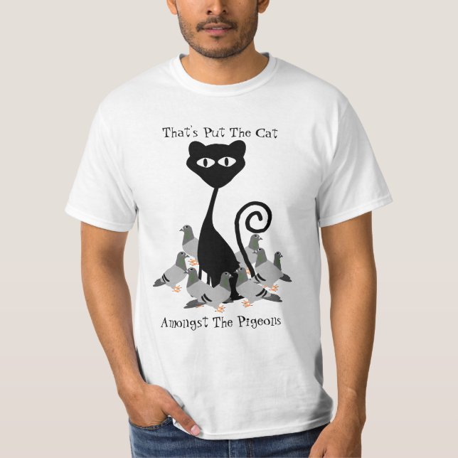 Camiseta Gato entre os pombos engraçados (Frente)