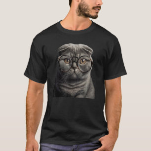 Camiseta Gato escocês dobrado engraçado vestindo óculos