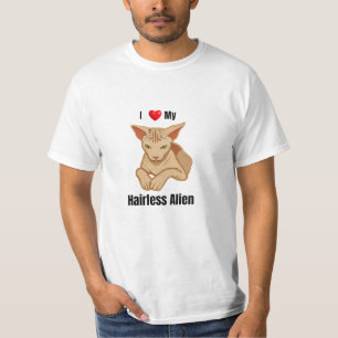 Camiseta Gato Esfinge Careca Amor Coração Vermelho Engraçad