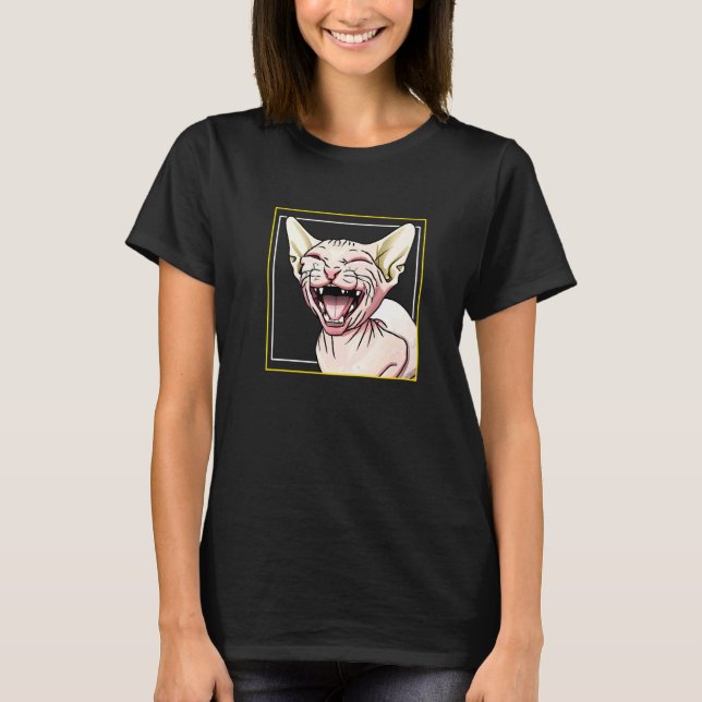Camiseta Gato Esfinge Rindo (Frente)