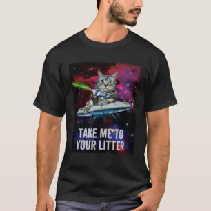 Camiseta Gato Espacial Alien Leve-me ao Seu Rolo