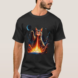 Camiseta Gato Espacial Amante da Piada OVNI Respira Fogo En
