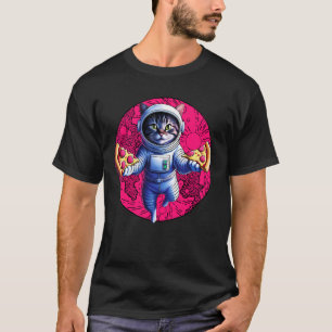 Camiseta Gato Espacial Amante de Pizza Astronauta Engraçado