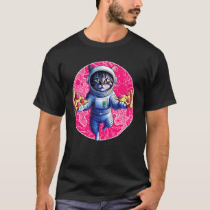 Camiseta Gato Espacial Amante de Pizza Astronauta Engraçado