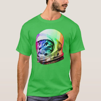 Camiseta Gato Espacial Astronauta versão arco-íris digital