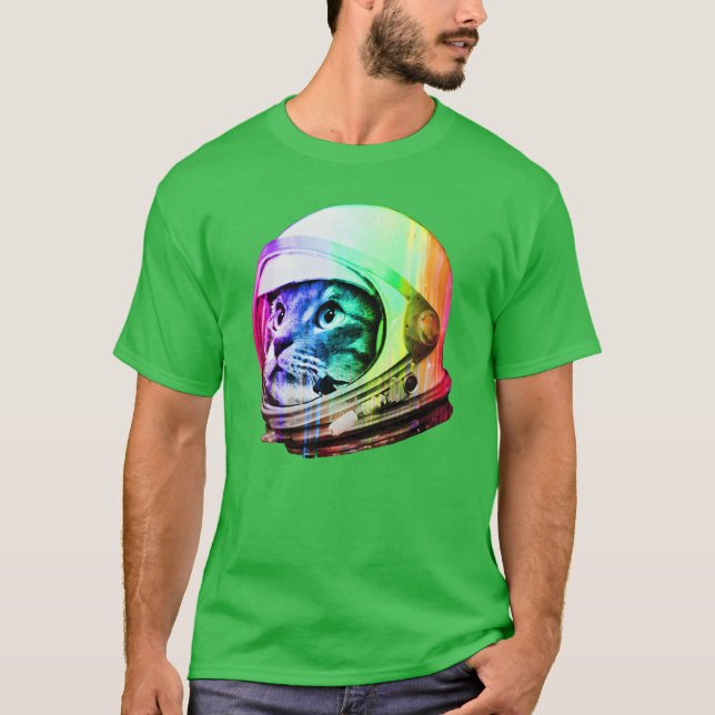 Camiseta Gato Espacial Astronauta versão arco-íris digital  (Frente)