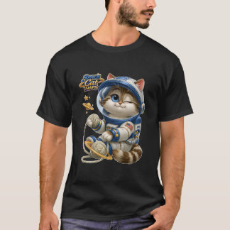 Camiseta Gato Espacial Cochilando Astronauta Fofo com Fio