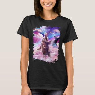 Camiseta Gato Espacial com Olhos de Laser em Lhama Preguiça