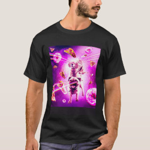 Camiseta Gato Espacial com Olhos de Laser Montado em Pug de