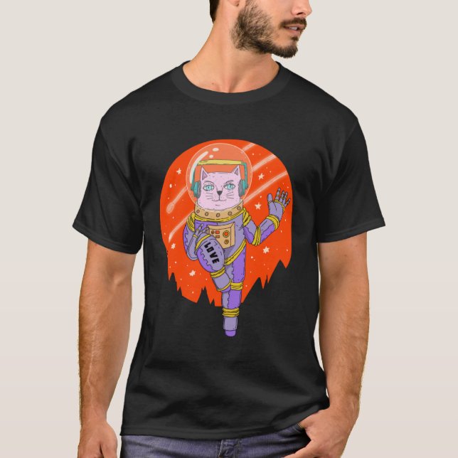 Camiseta Gato Espacial Cósmico Astro (Frente)