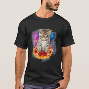Camiseta Gato Espacial da Galáxia Divertida Come Pizza e Ta