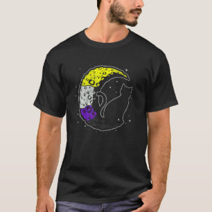 Camiseta Gato Espacial da Lua Não Binário Orgulho LGBT Com