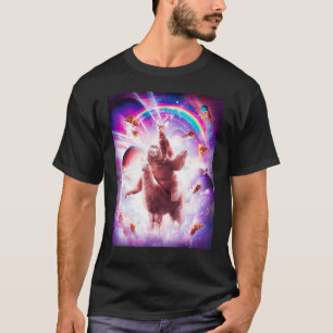 Camiseta Gato Espacial de Olhos Laser Montando Preguiça, Lh