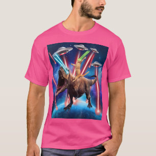 Camiseta Gato Espacial Dinossauro T Rex Laser Olhos Ufo Div
