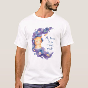 Camiseta Gato Espacial Engraçado Meu Cérebro Está No Modo C