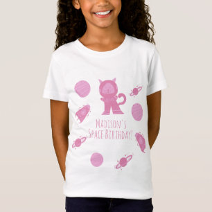 Camiseta Gato Espacial Galáxia Rosa Aniversário  