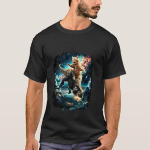 Camiseta Gato Espacial Montando Dinossauro T Rex