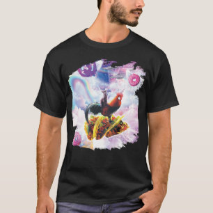 Camiseta Gato Espacial Montando Unicórnio de Galinha Taco &