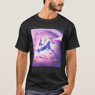 Camiseta Gato Espacial Montando Unicórnio Tacos de Laser E