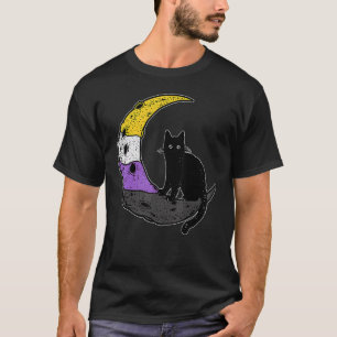 Camiseta Gato Espacial na Lua Orgulho Lgbt Com Bandeira Nb