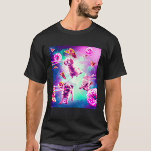 Camiseta Gato Espacial Olhos de Laser Com Pug Cachorro Arco