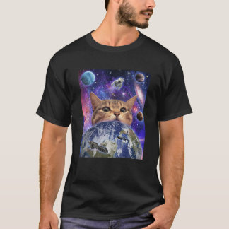 Camiseta Gato Espacial Rosto Em Galáxias Engraçadas Adolesc