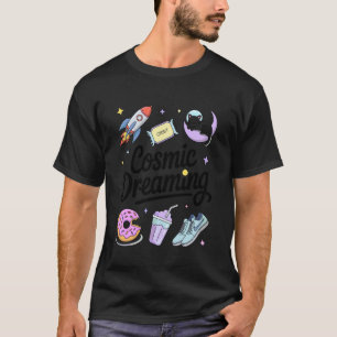 Camiseta Gato Espacial Sonhando Cosmico Foguete Lua Estrela