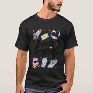 Camiseta Gato Espacial Sonhando Cosmico Foguete Lua Estrela