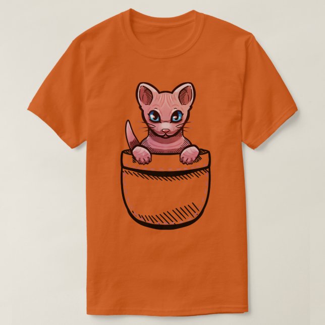 Camiseta Gato Esphynx Cute Pocket (Frente do Design)