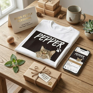 Camiseta Gato Espiando Moderno Foto e Nome de Pet Personali