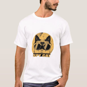 Camiseta Gato Espião Legal com Óculos de Sol Retro Vintage