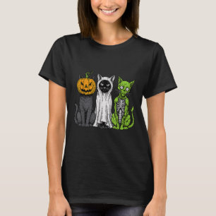 Camiseta Gato Esqueleto Abóbora Fantasma Halloween Gatinho