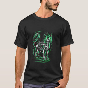 Camiseta Gato Esqueleto Assustador com Olhos Brilhantes