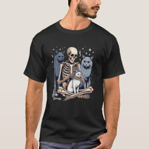 Camiseta Gato Esqueleto Caveira Gatinho Fofo Goth Halloween