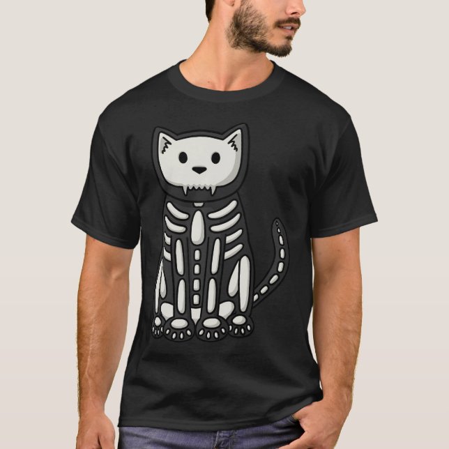 Camiseta Gato Esqueleto de Halloween (Frente)