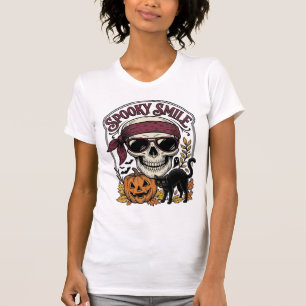 Camiseta Gato Esqueleto de Halloween Gráfico de Abóbora Vin