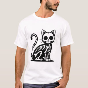 Camiseta Gato Esqueleto Halloween Design Assustador Fofo