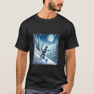 Camiseta Gato Esquia Graciosamente Sob o Céu de Inverno Est