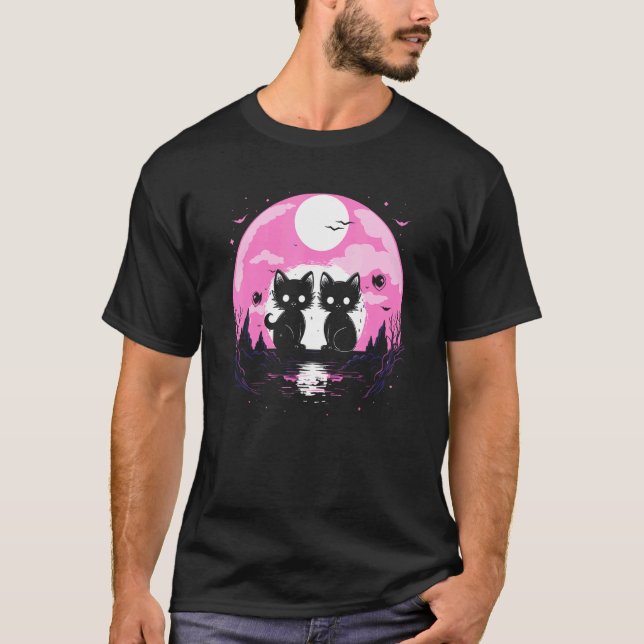 Camiseta Gato Estética Pastel Goth Lua Alienígena  (Frente)