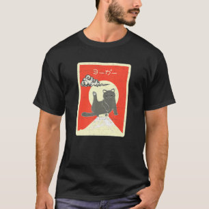 Camiseta Gato Estica Perna Acima Mt Fuji Estilo Desgastado